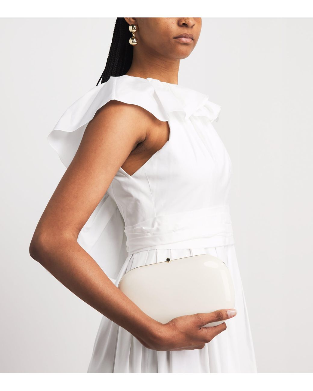 Carolina Herrera White Ruffle-Neck Midi Dress