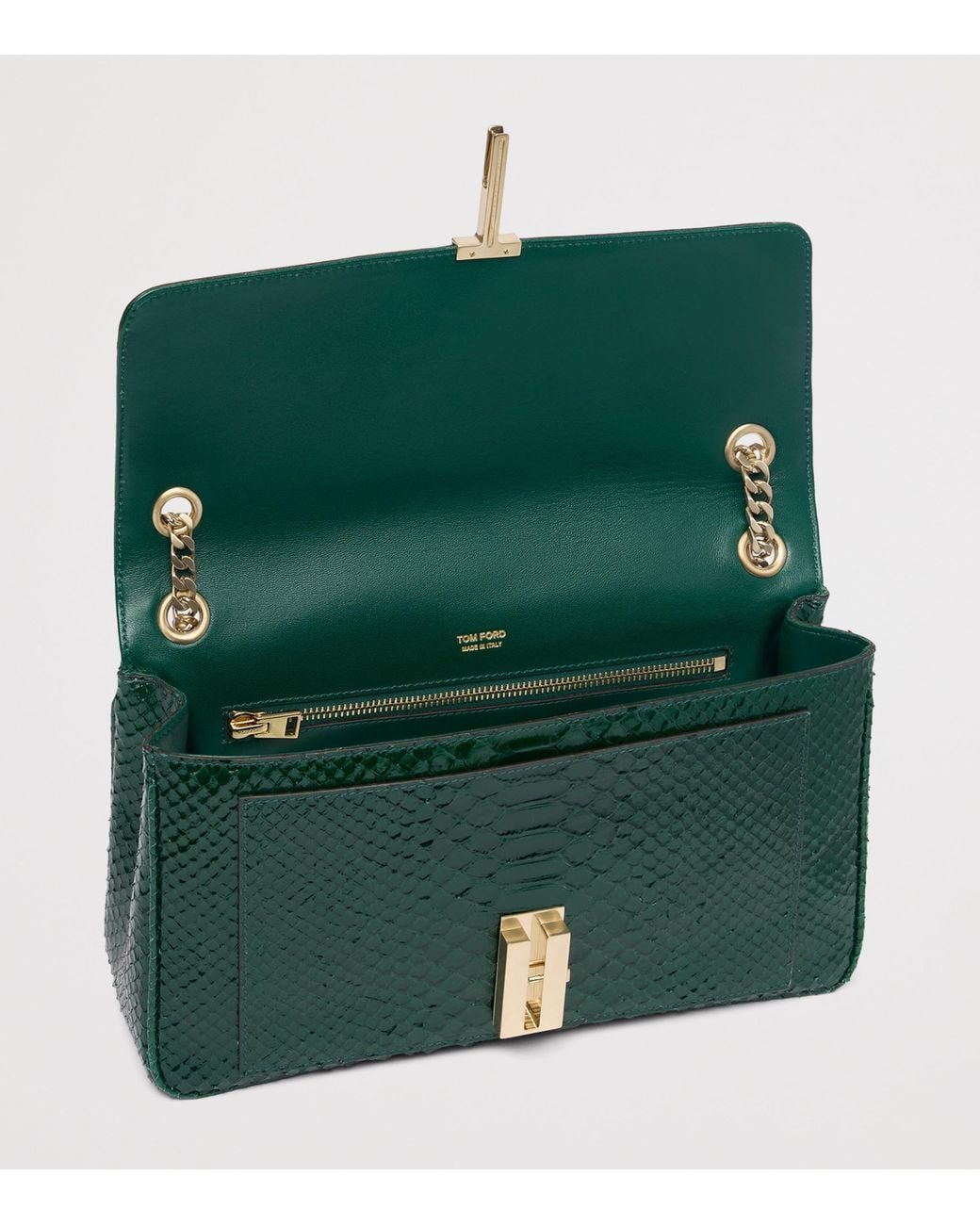Tom Ford Green Large Laminated Leather Shoulder Bag