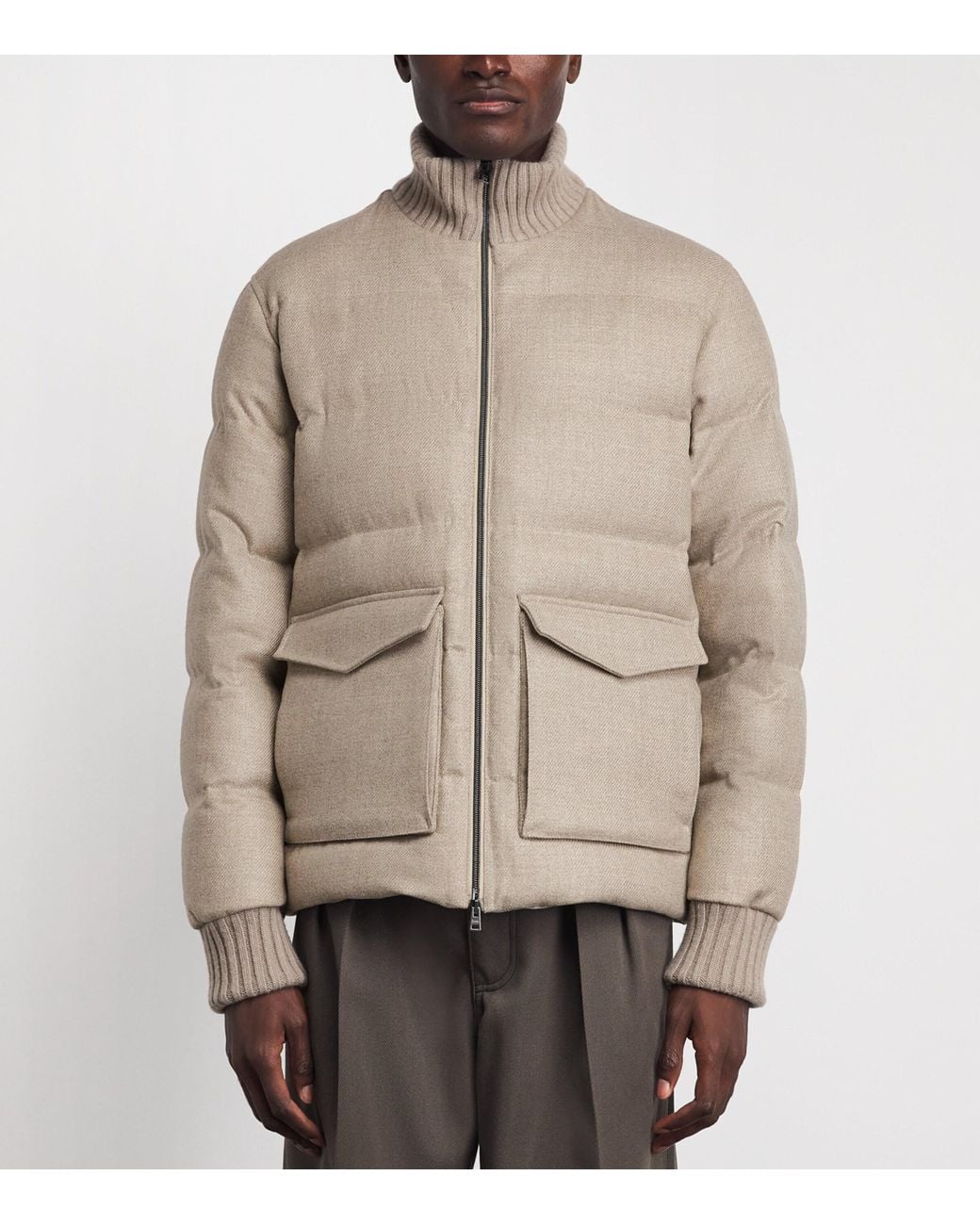Herno Brown Virgin Wool-Silk Down Jacket for men