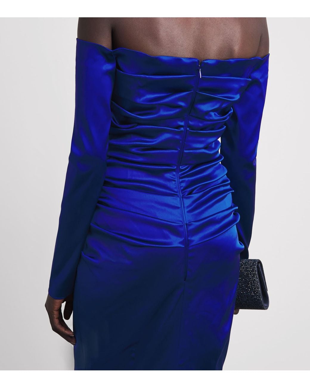 Talbot Runhof Blue Stretch-Satin Gathered Column Gown