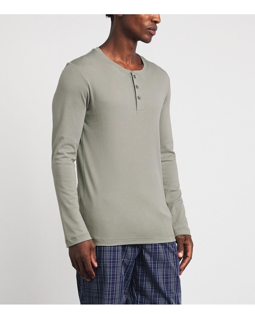 Hanro Gray Cotton Henley T-Shirt for men
