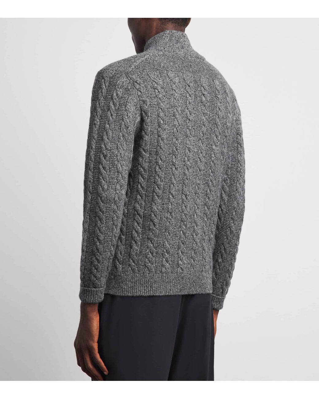 N.Peal Cashmere Gray Cashmere Cable-Knit Zip-Up Cardigan for men