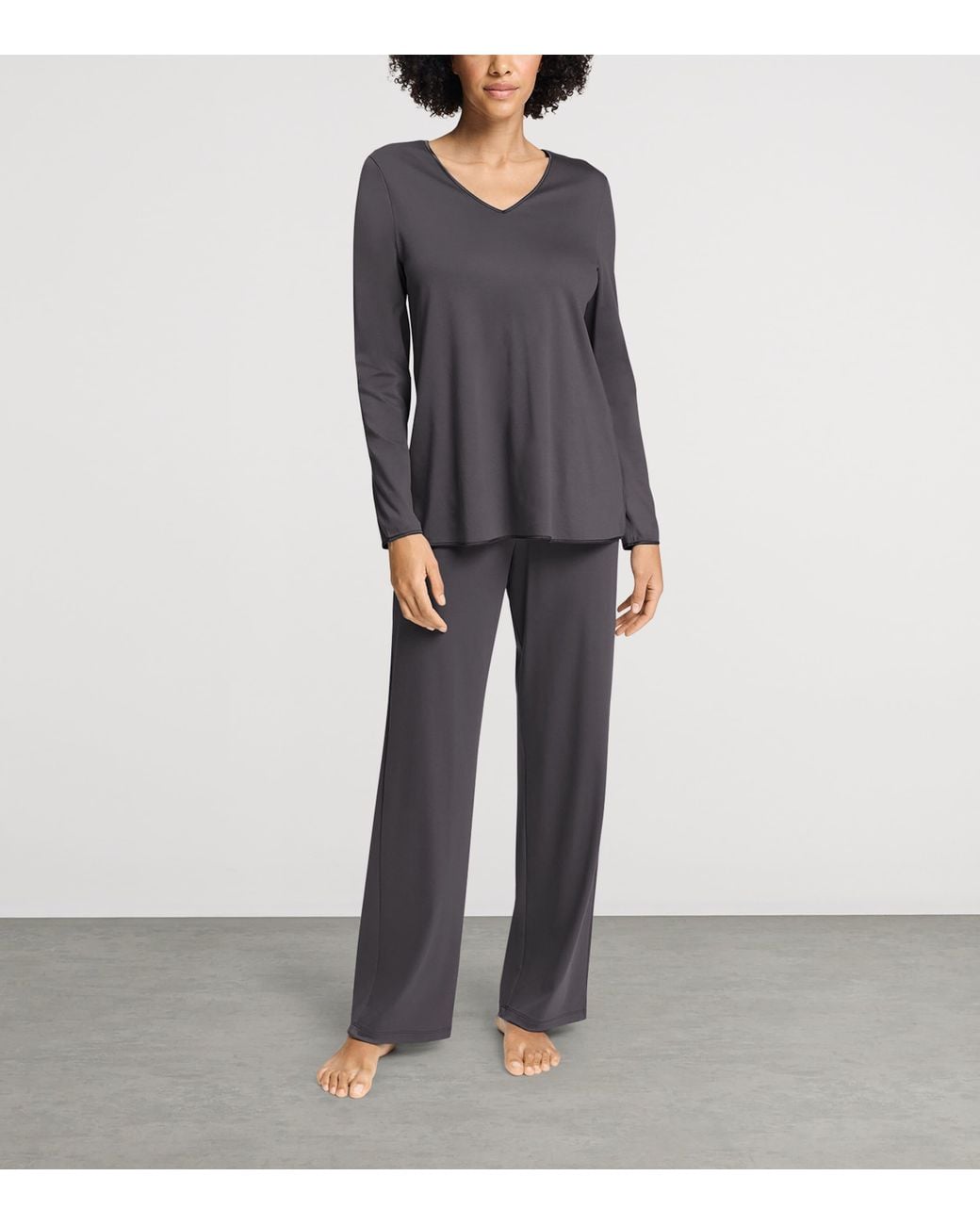 Hanro Gray Cotton-Silk Long-Sleeve Pyjamas