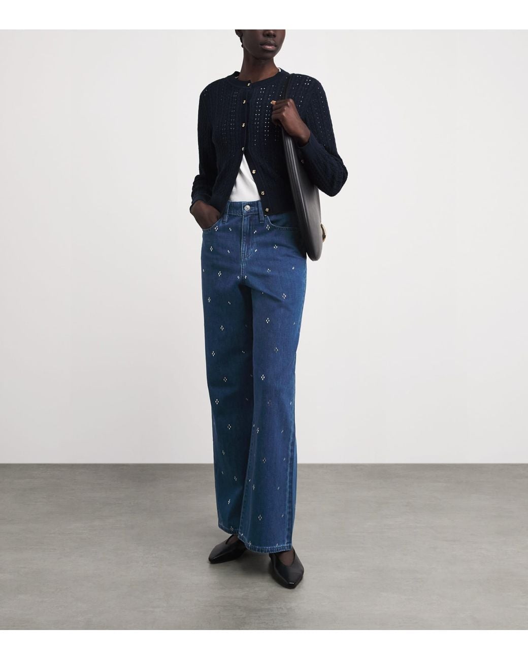 Maje Blue Embellished Wide-Leg Jeans