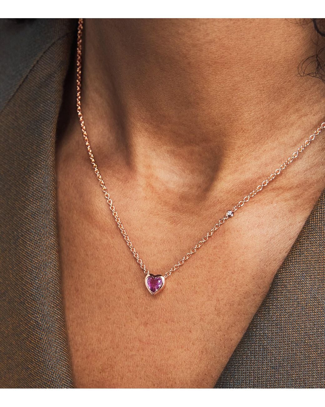 SHAY Metallic Sapphire And Diamond Heart Necklace