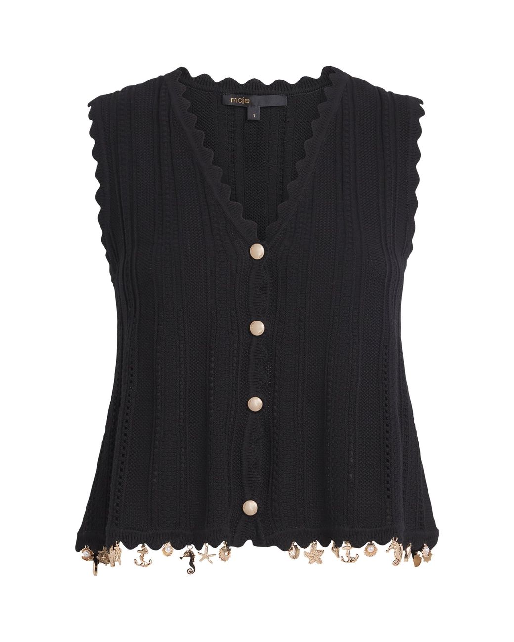 Maje Black Charm-Embellished Sleeveless Cardigan