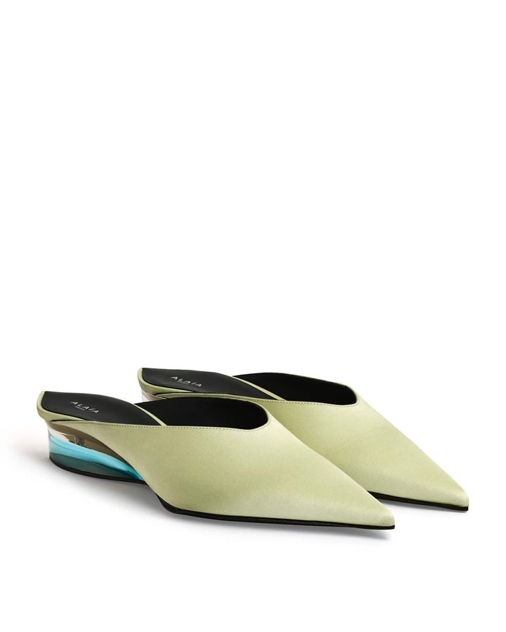 Alaïa Green Satin Invisible Wedge Mules 30