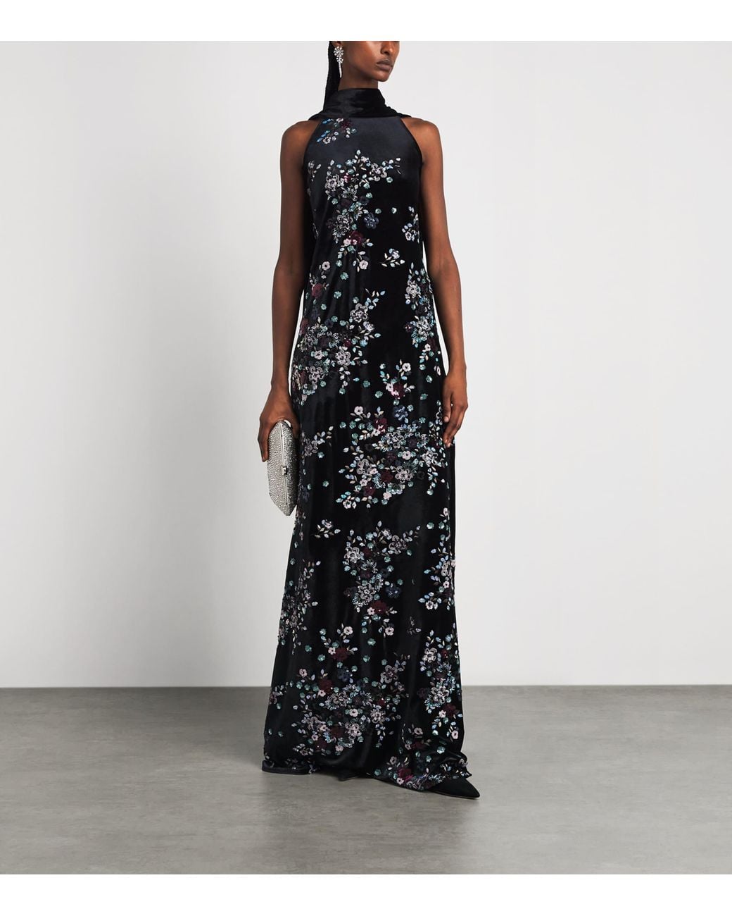 Talbot Runhof Black Velvet Floral Sequin Gown