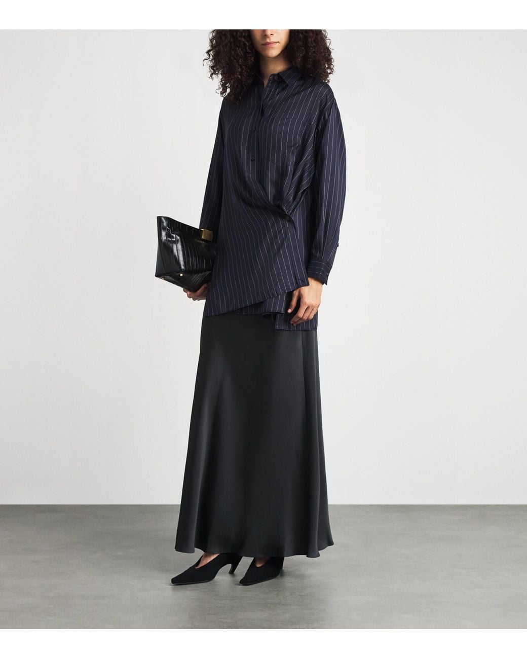 Lafayette 148 New York Blue Silk-Blend Pinstripe Shirt