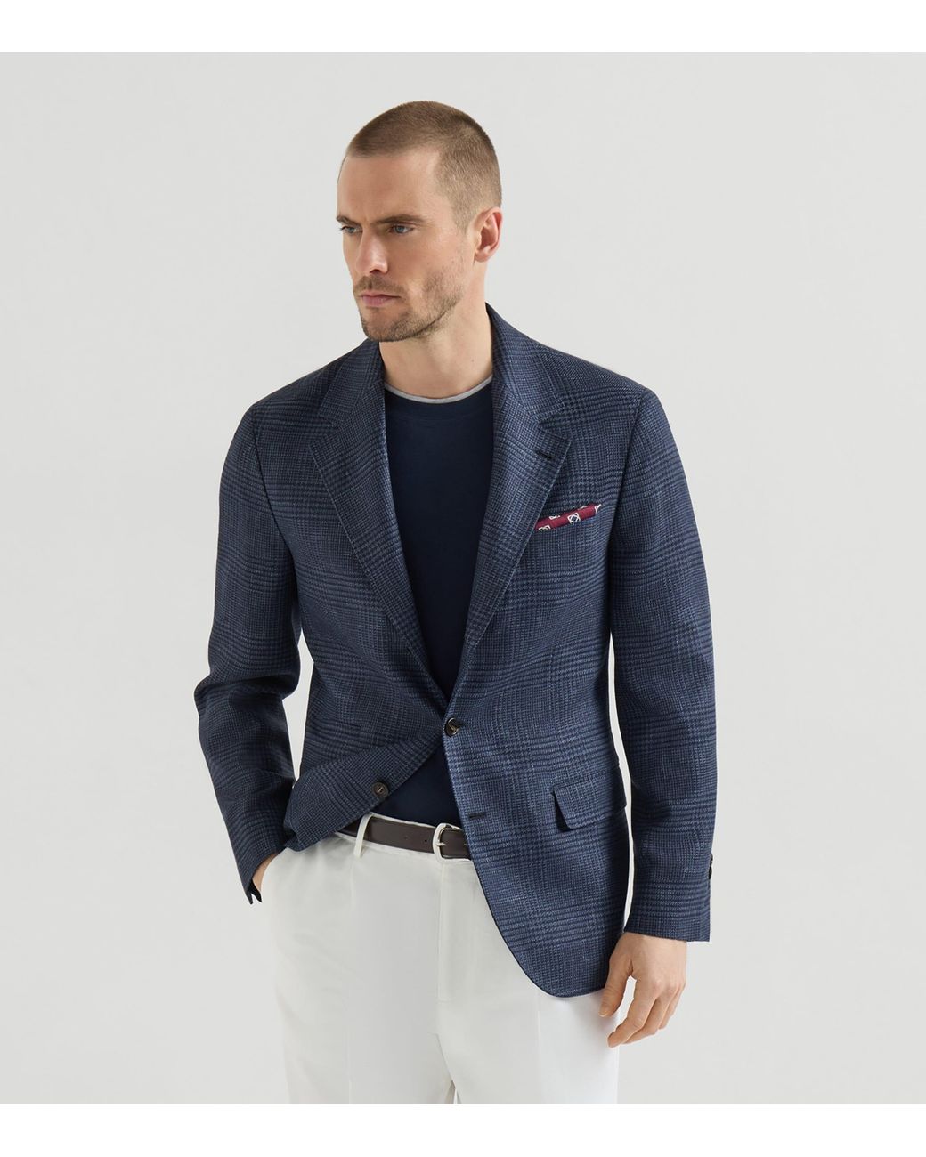Brunello Cucinelli Blue Wool-Silk-Linen Blazer for men