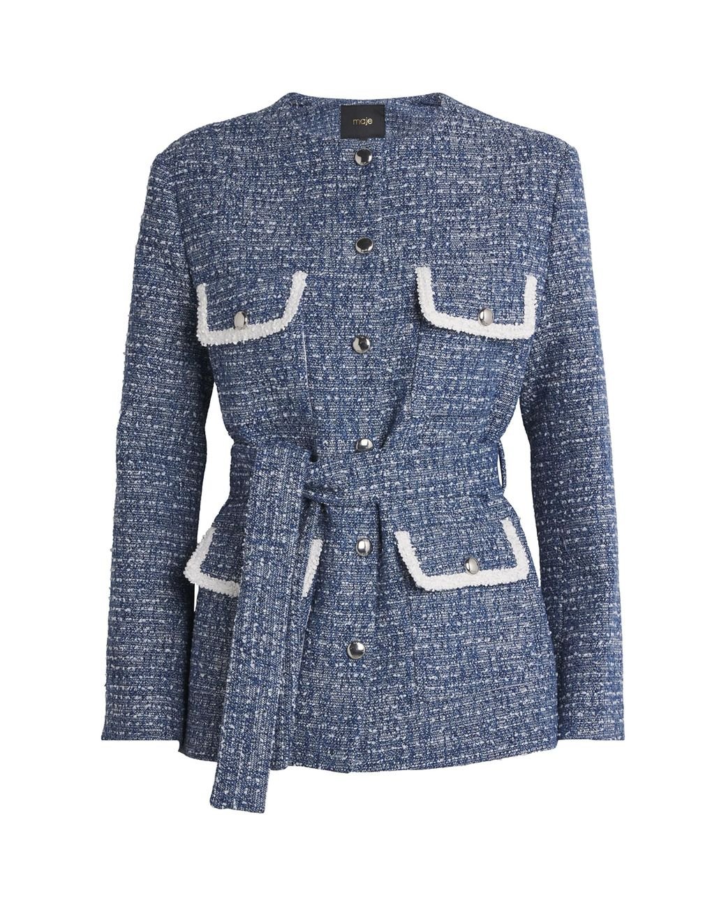 Maje Blue Cotton-Blend Tweed Jacket
