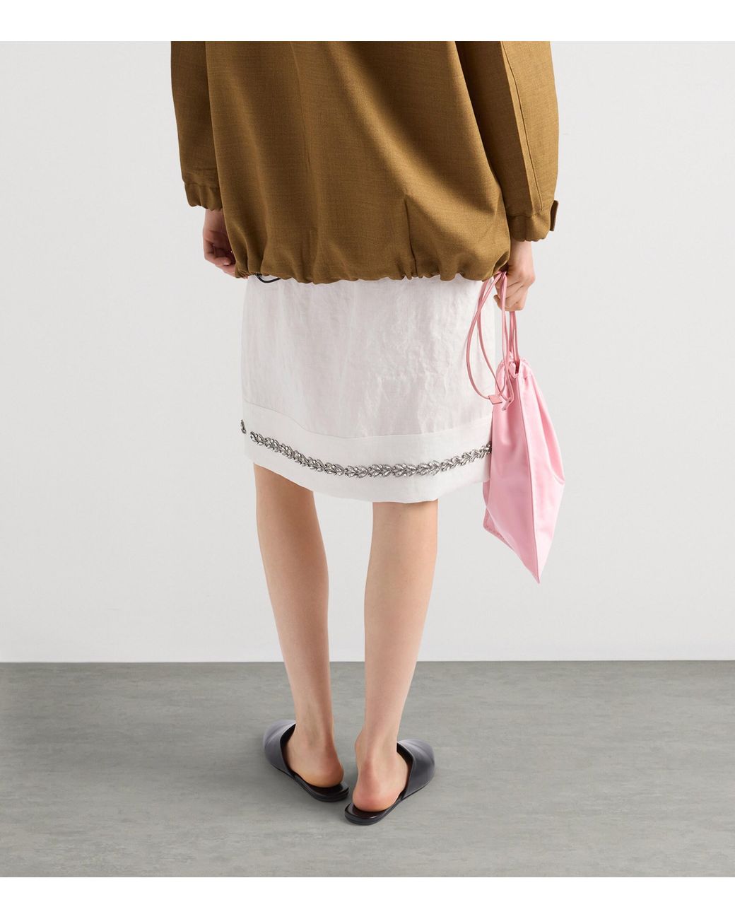 Prada White Linen Embellished Midi Skirt