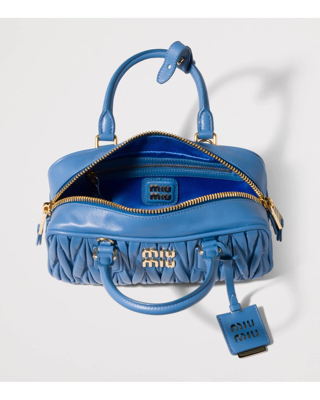 Miu Miu Blue Nappa Leather Matelassé Arcadie Top-Handle Bag