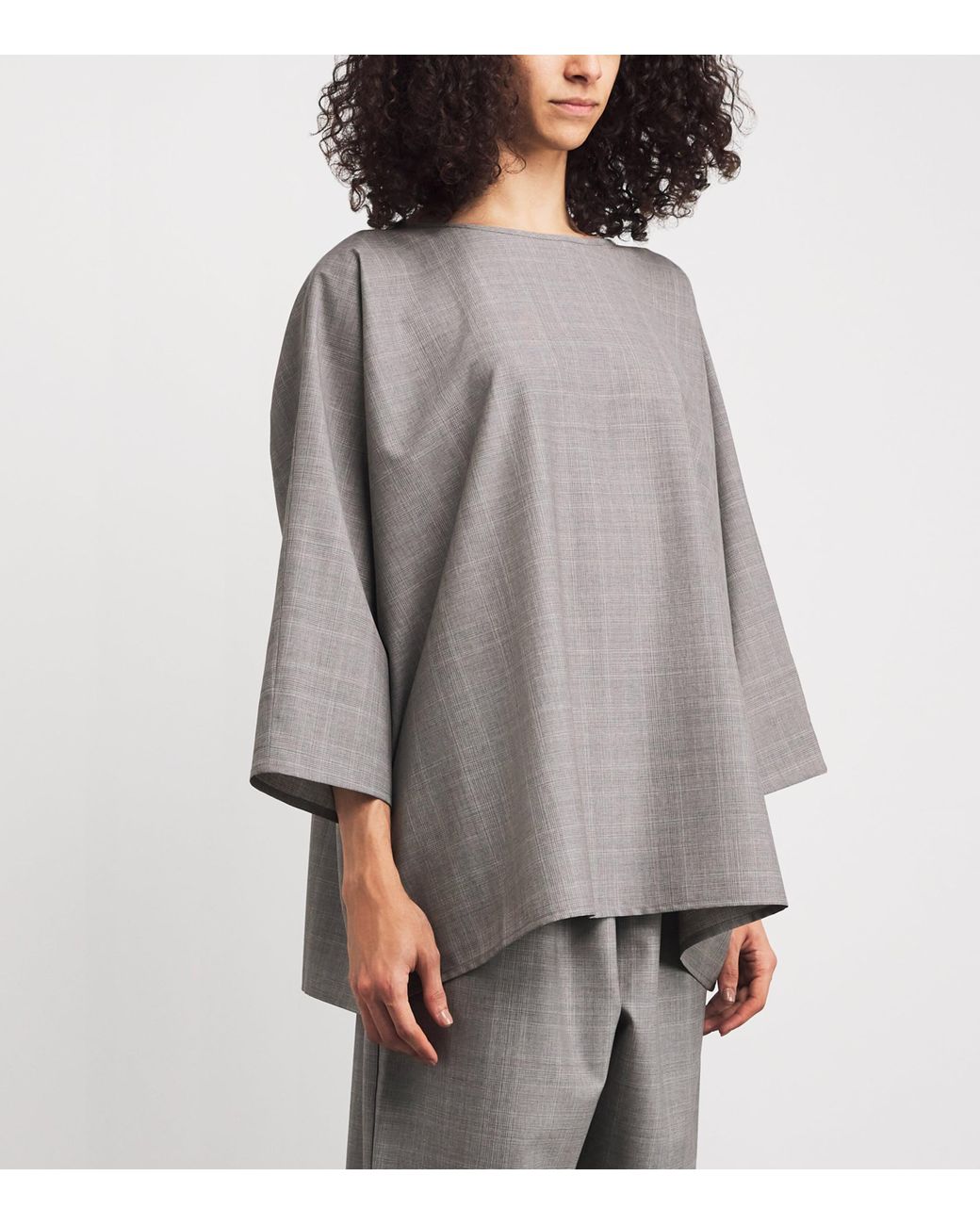 Eskandar Gray Virgin Wool Boat-Neck Blouse