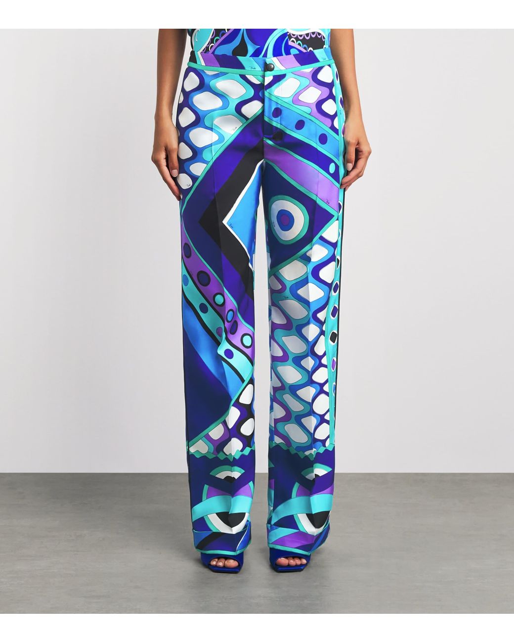 Emilio Pucci Blue Silk Vivara Wide-Leg Trousers