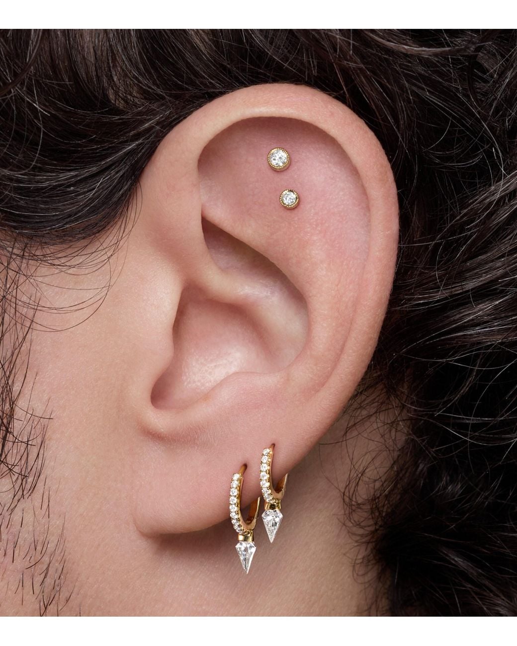 Maria Tash White Silhouette Diamond Short Spike Eternity Single Hoop Earring