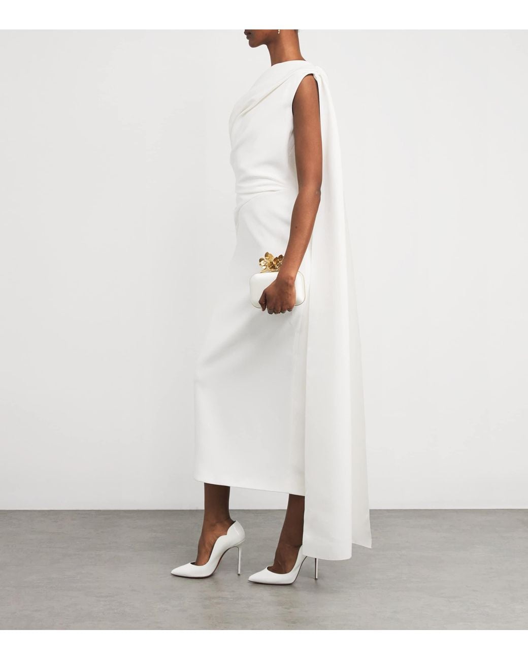 Roksanda White Crepe Draped Maite Maxi Dress
