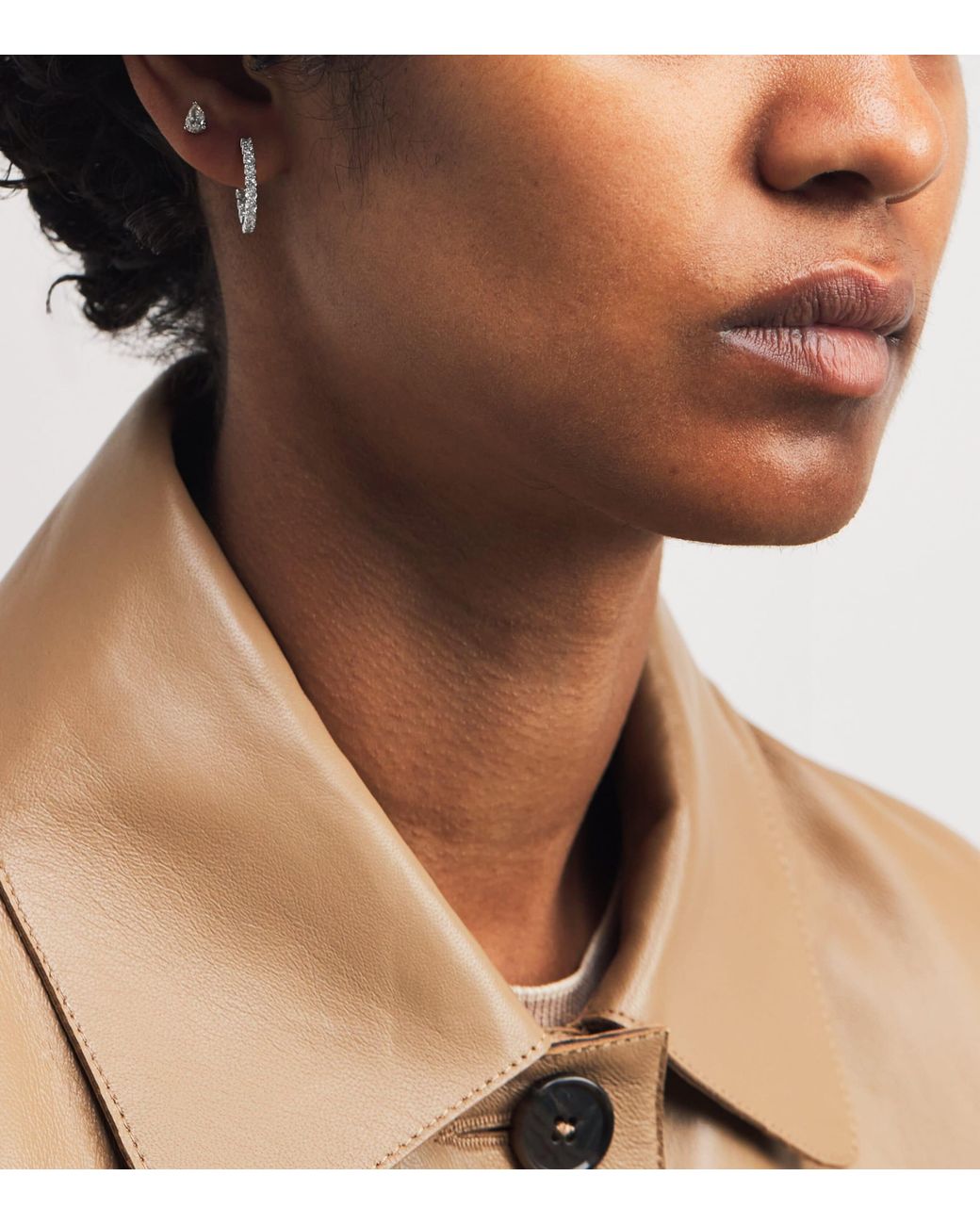 Harrods White Medium And Diamond Hoop Earrings