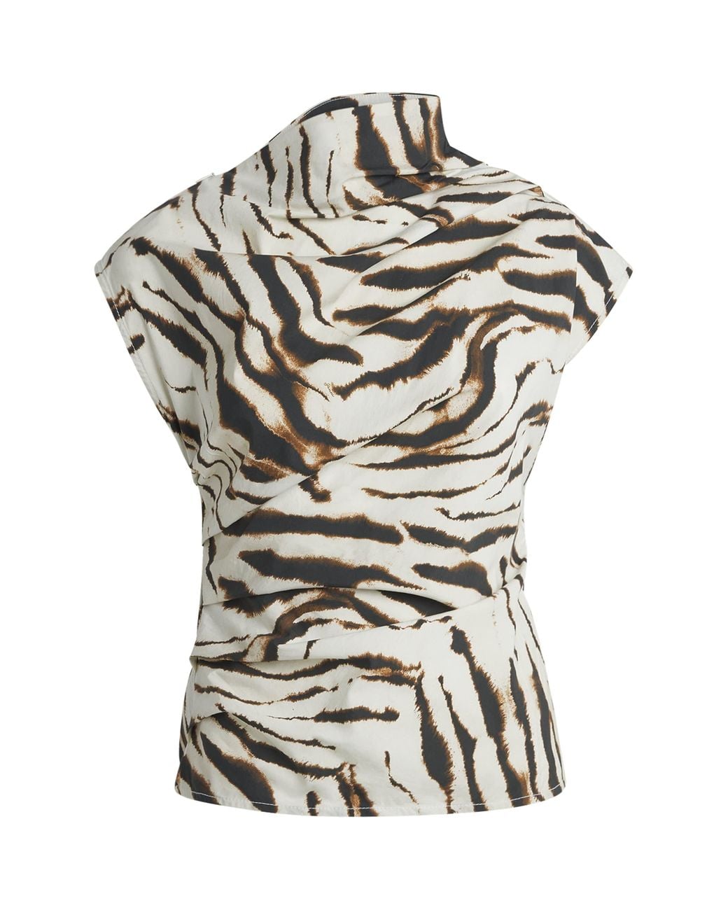 Ganni Gray Stretch-Cotton Zebra Sleeveless Blouse