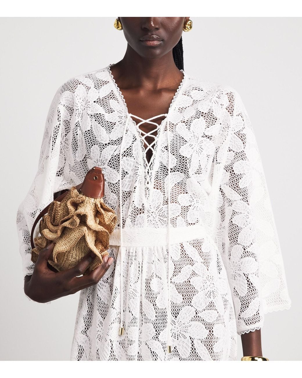 Melissa Odabash White Cotton-Blend Tie Nina Kaftan