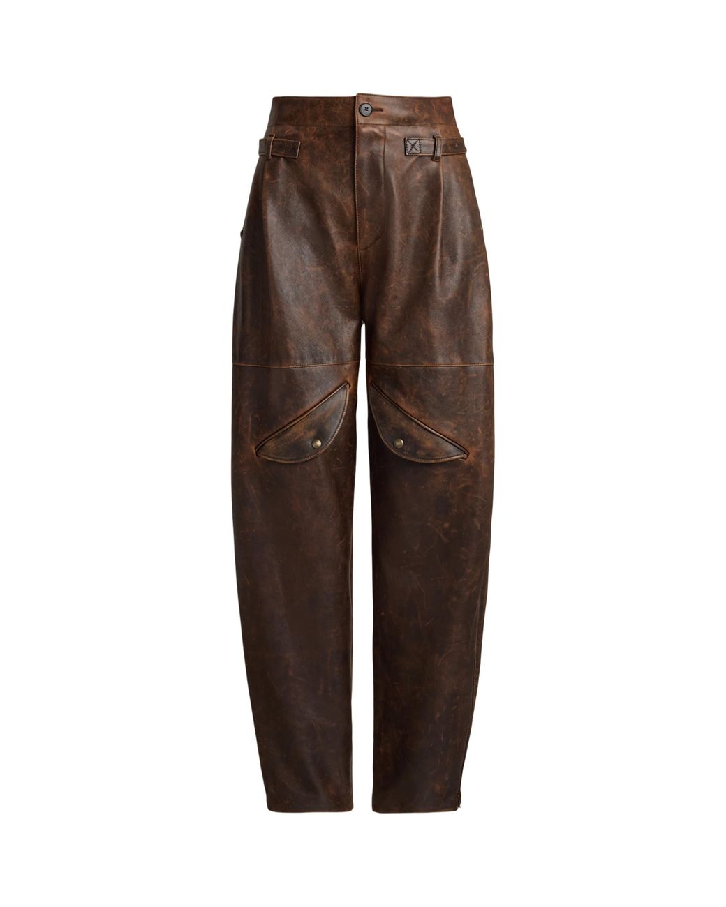 Ralph Lauren Brown Distressed Lambskin Hania Trousers