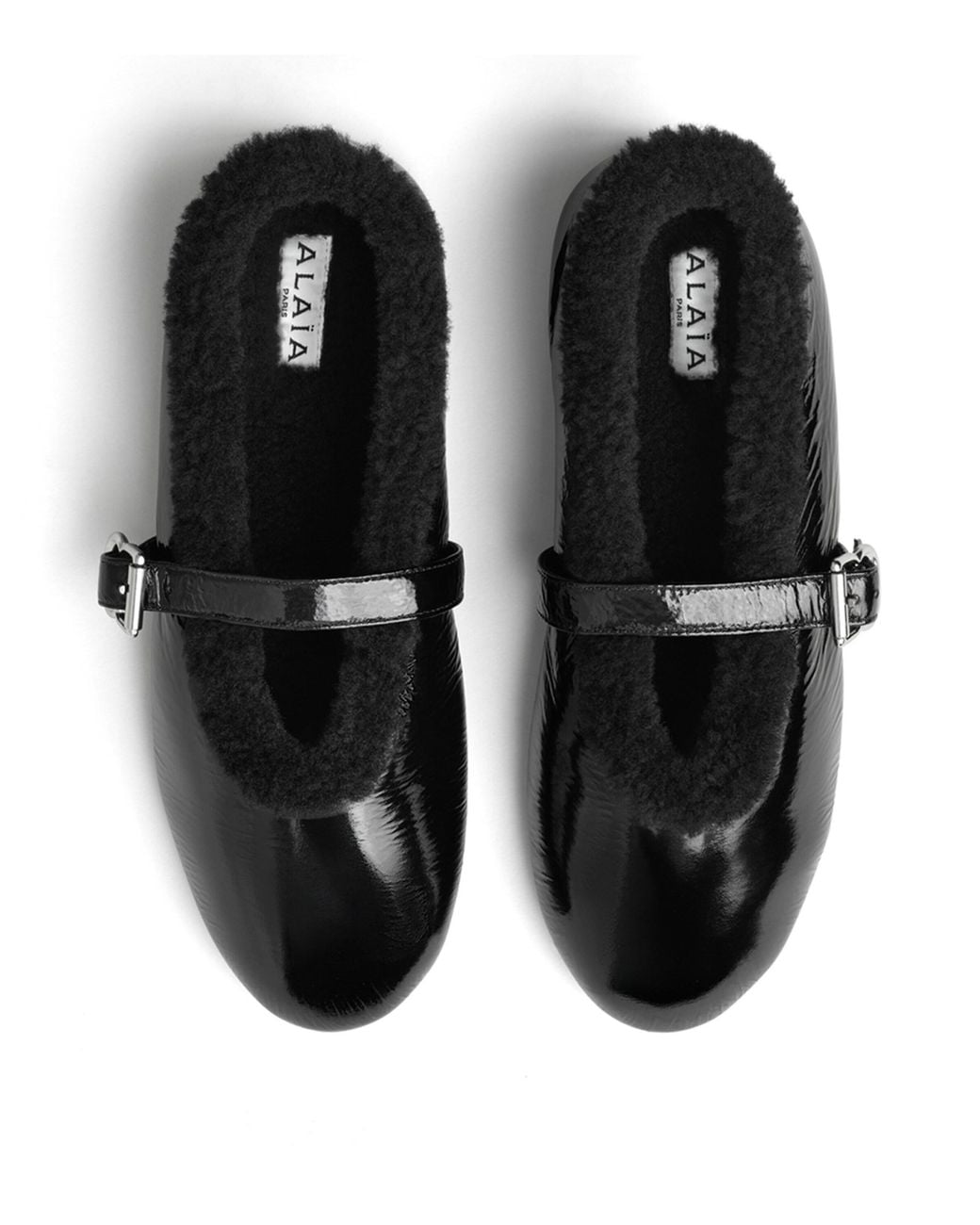 Alaïa Black Glossy Shearling Ballet Flats