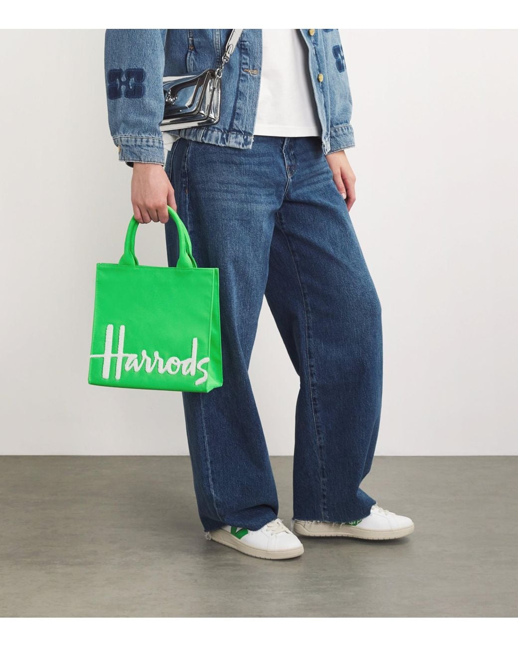 Harrods Green Small Cotton Logo Tote Bag