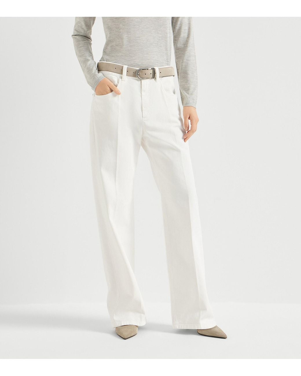 Brunello Cucinelli White Relaxed Wide-Leg Jeans
