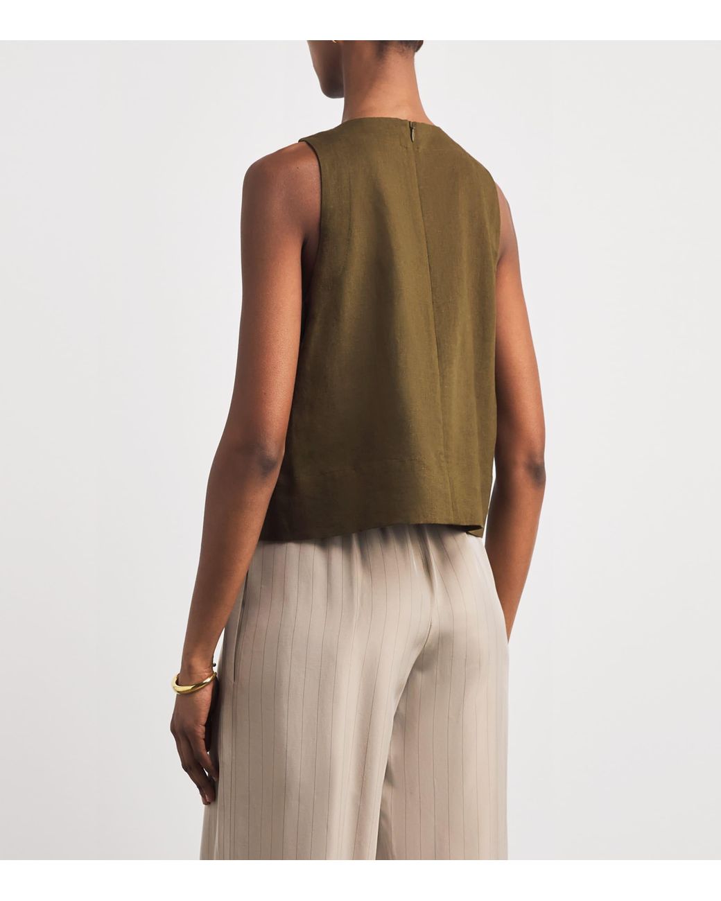ME+EM Green Linen-Blend Creaseless Shell Top