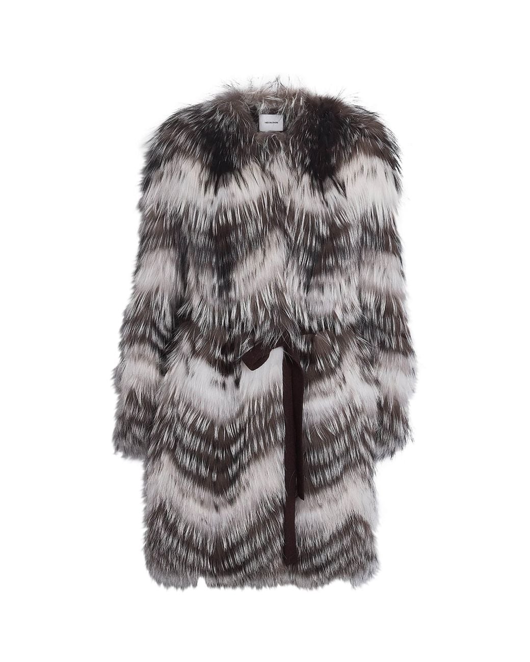 Yves Salomon Gray Fox Fur-Wool Belted Coat