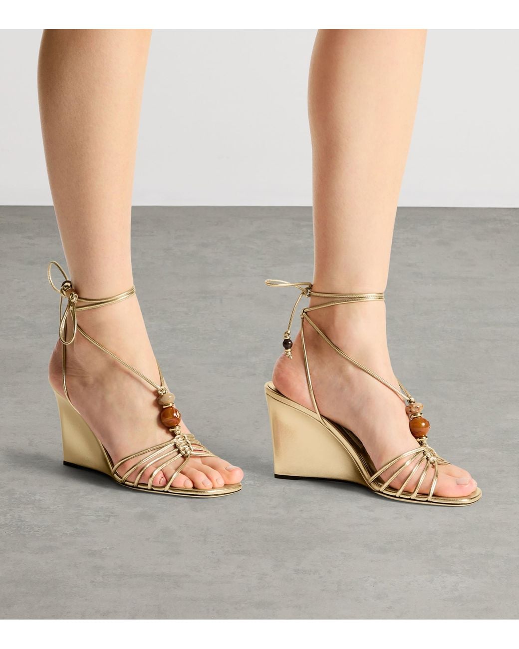 Jimmy Choo Lova 85 Metallic Leather Wedge Sandals