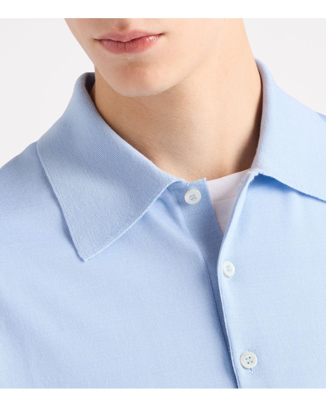 Prada Blue Superfine Fleece Wool Polo Shirt for men