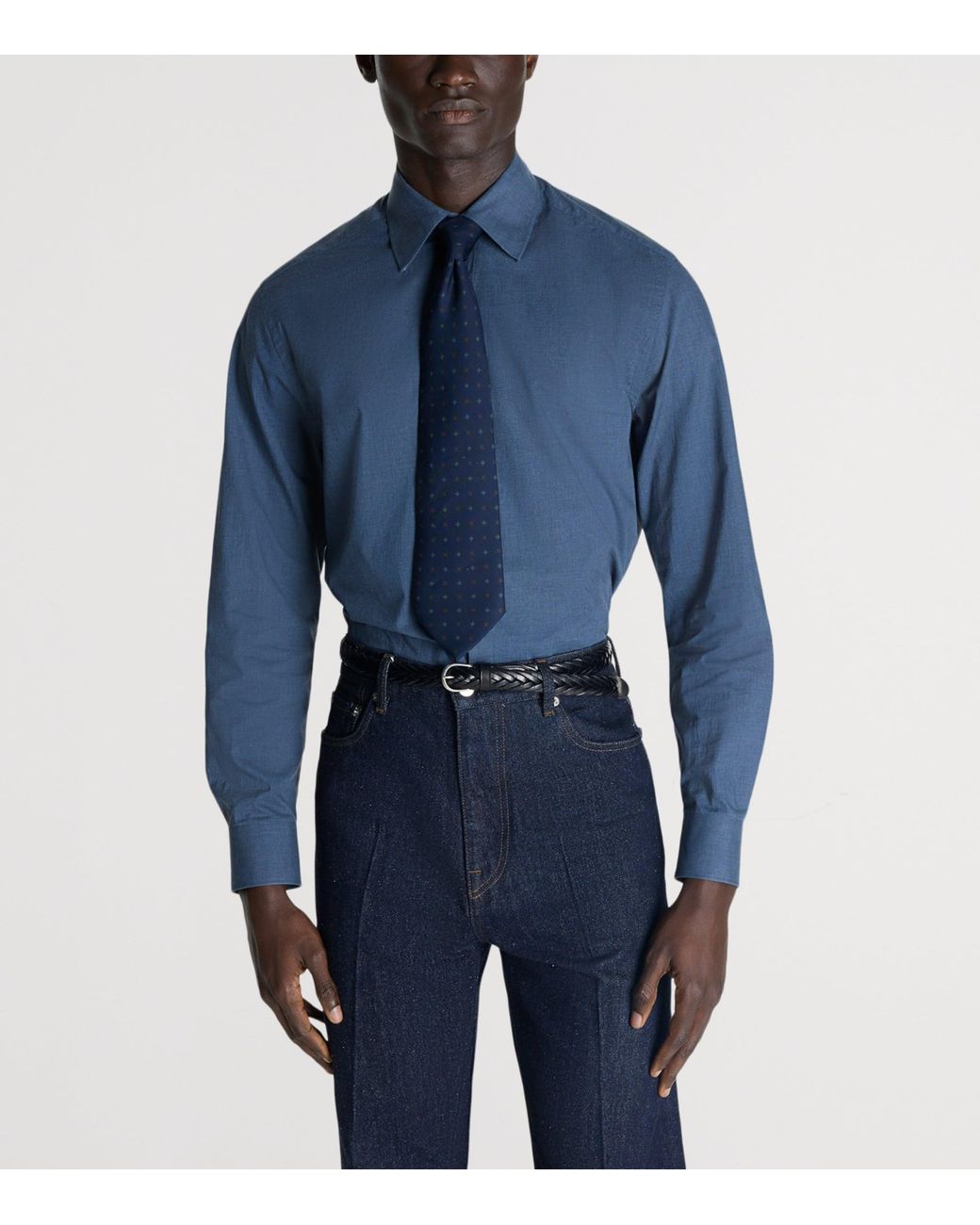 Dunhill Blue Cotton Chambray Formal Shirt for men