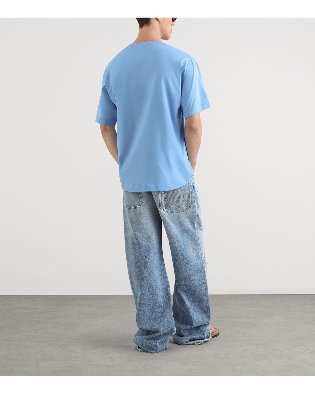 Dolce & Gabbana Blue Cotton Logo T-Shirt for men