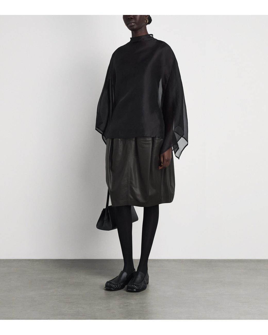 Totême Gray Leather Midi Skirt
