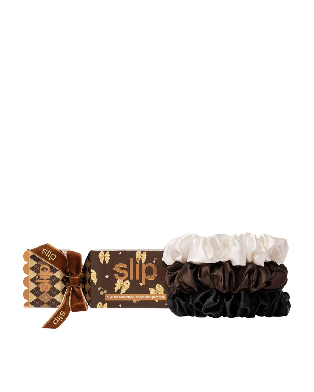 Slip Brown Pure Silk Beau Large Scrunchie Trio Cracker