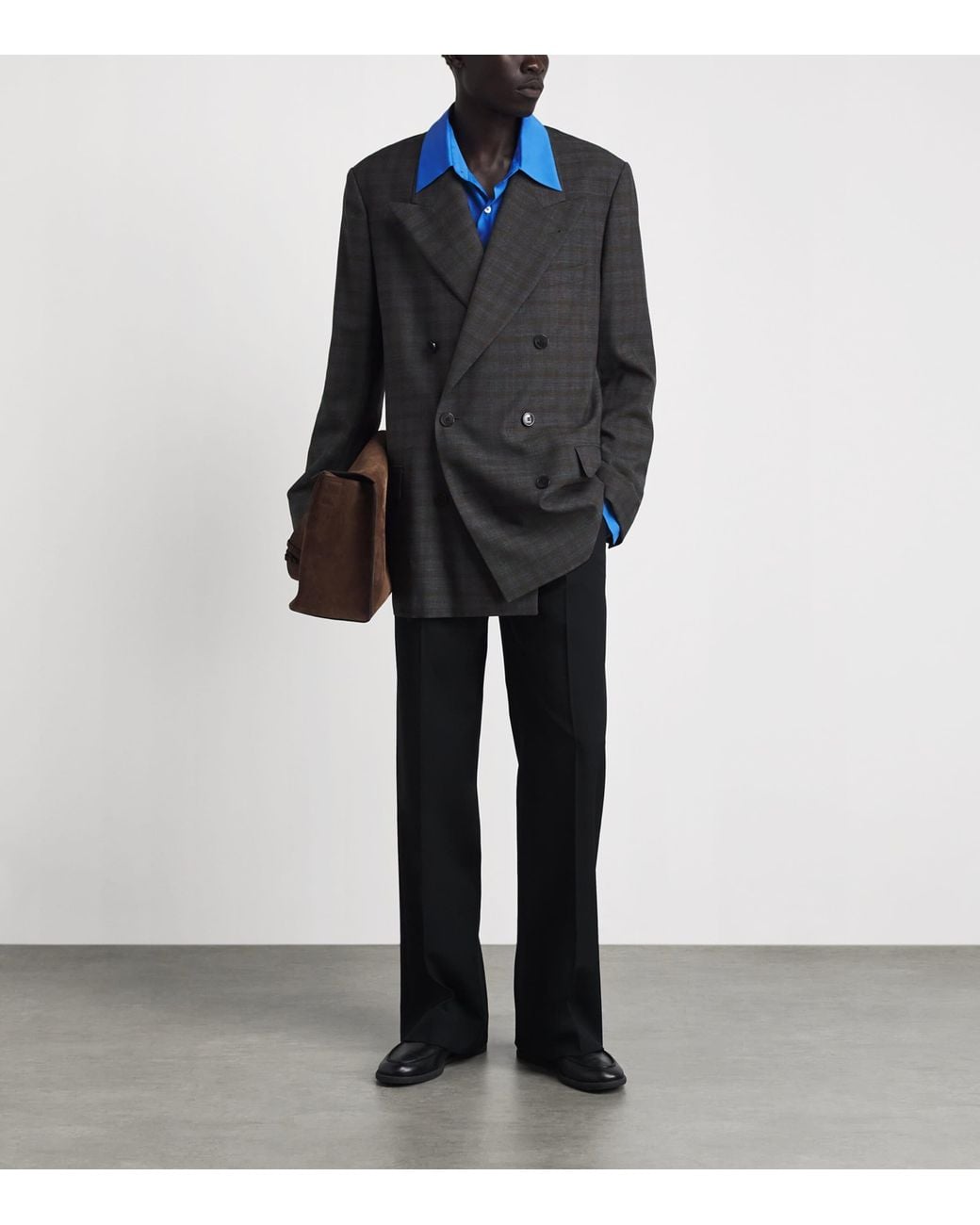 Dries Van Noten Black Wool Check Double-Breasted Blazer for men