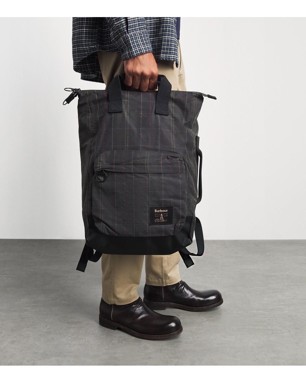 Barbour Black Waxed Cotton Field Backpack for men