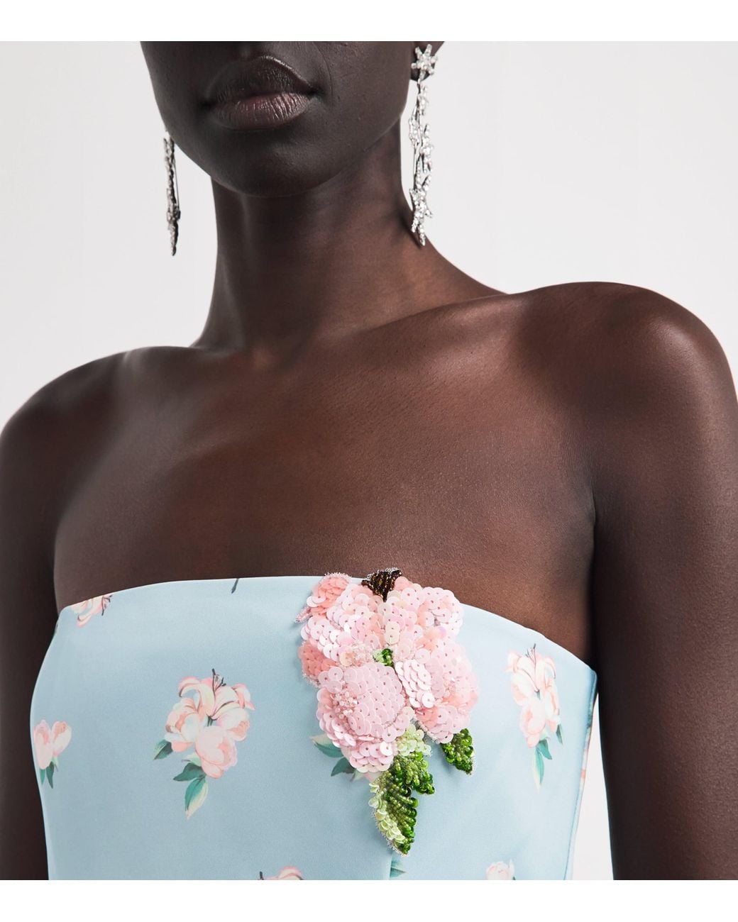 LEO LIN Blue Floral Nora Strapless Gown