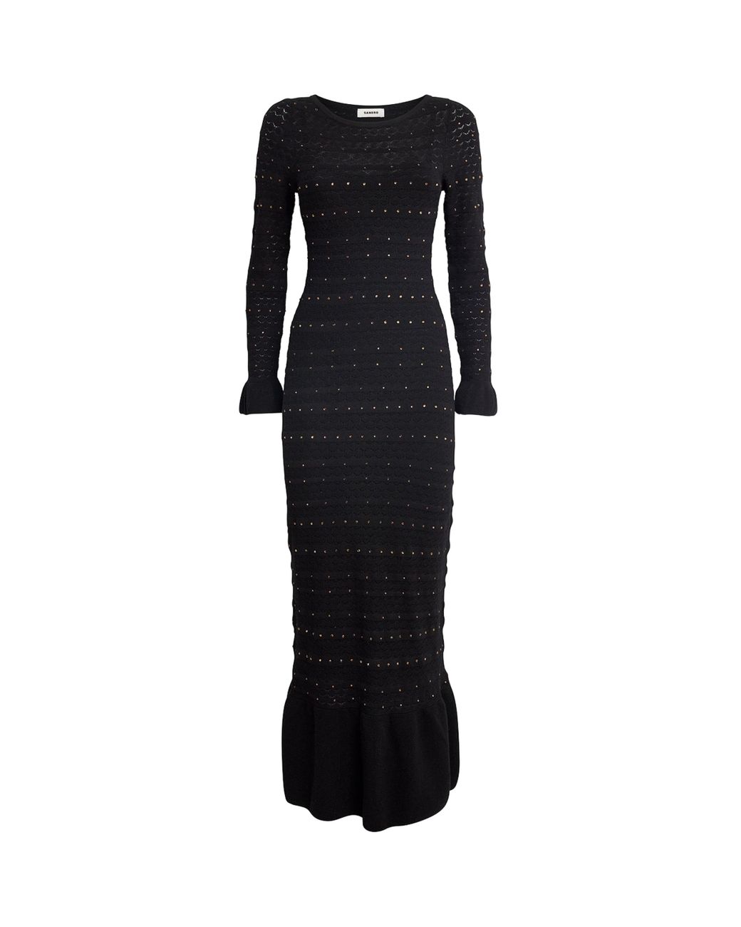 Sandro Rhinestone-Embellished Knitted Maxi Dress in Black | Lyst