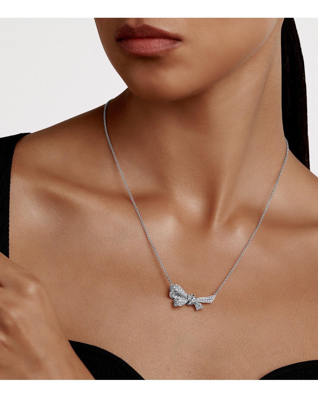 Graff Metallic White Gold And Diamond Tilda's Bow Pendant Necklace