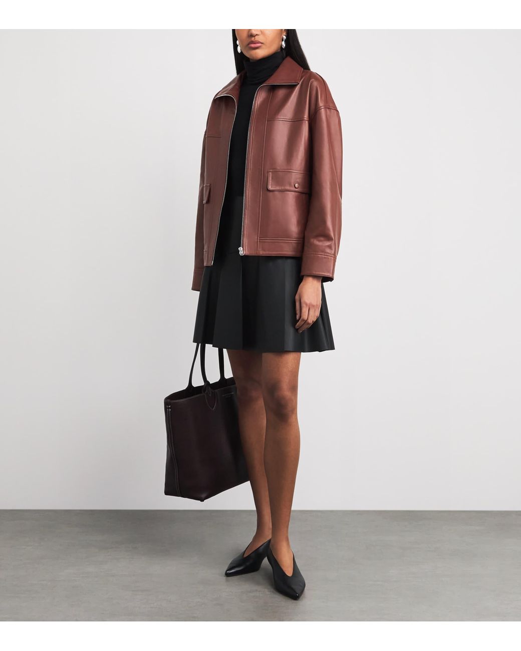 Yves Salomon Brown Lambskin Zip-Up Jacket
