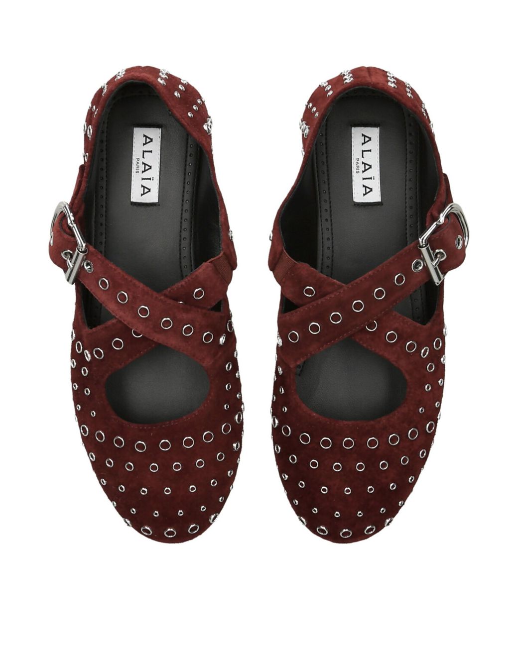 Alaïa Red Suede Embellished Criss-Cross Ballet Flats