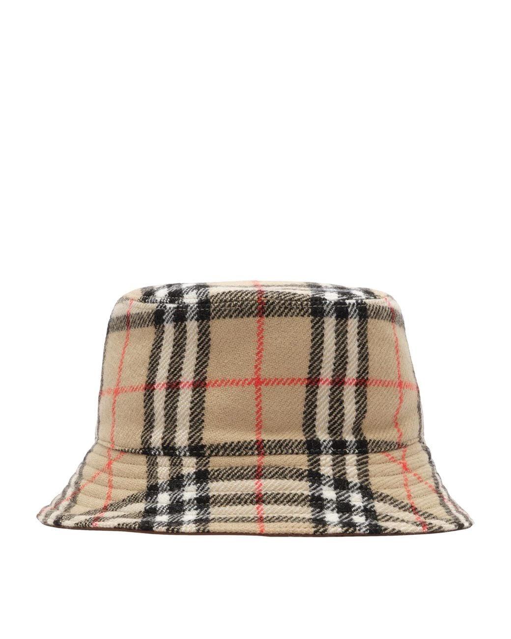 Burberry Brown Wool Reversible Check Bucket Hat for men