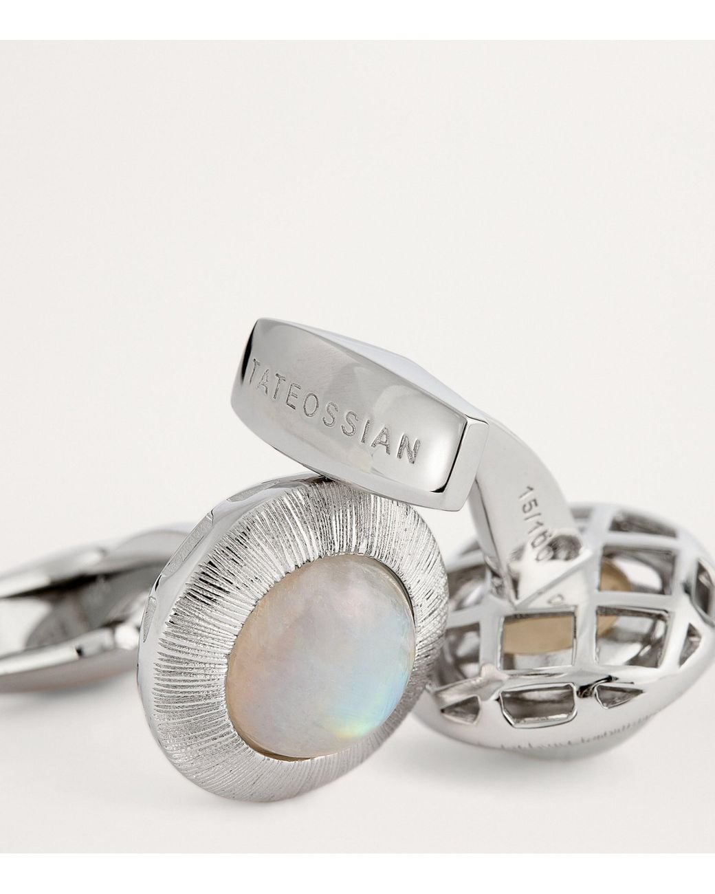 Tateossian Metallic Rhodium-Plated And Moonstone Graffiato Cufflink for men