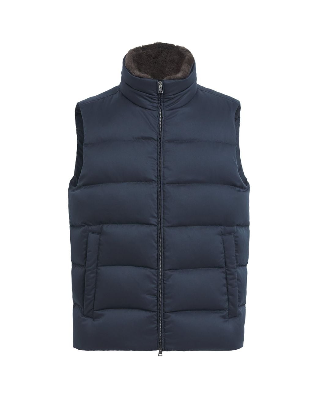 Herno Blue Faux Fur Collar Quilted Down Gilet for men