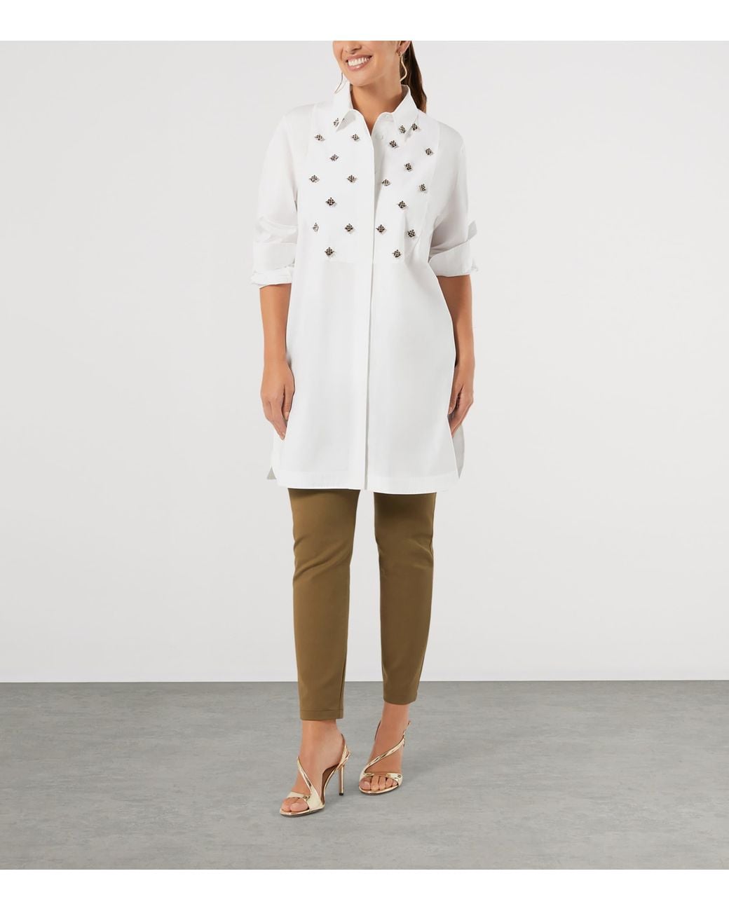 Marina Rinaldi White Embellished Longline Shirt