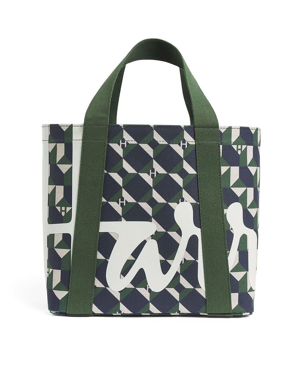 Harrods Green Mini Cotton Geometric Logo Tote Bag