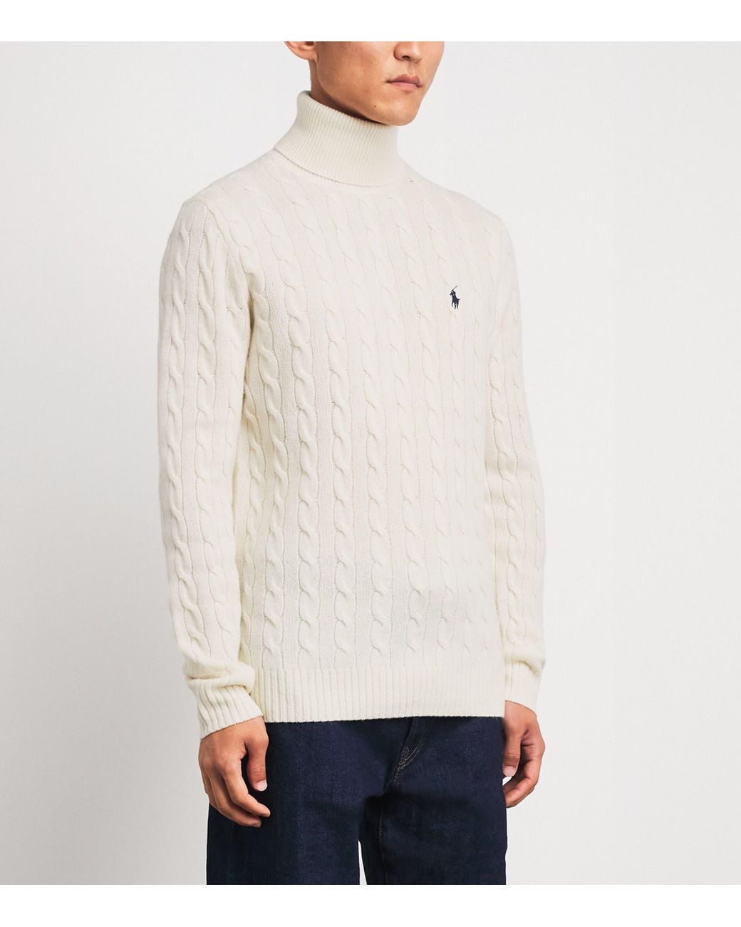 Polo Ralph Lauren White Wool-Cashmere Cable-Knit Rollneck Sweater for men