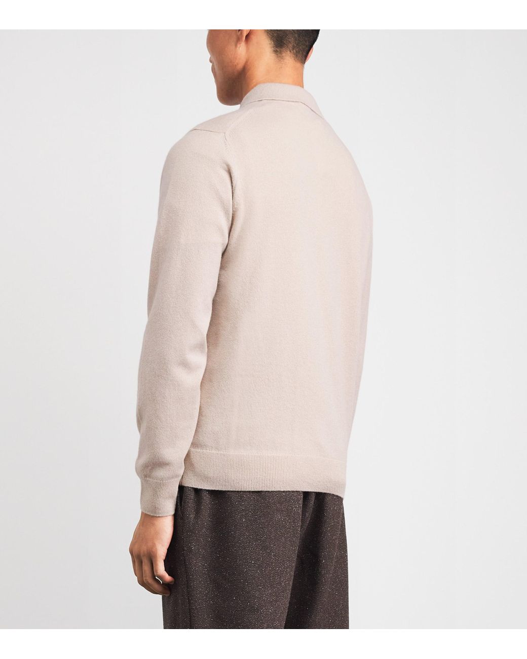 Sunspel White Cashmere Long-Sleeve Polo Shirt for men